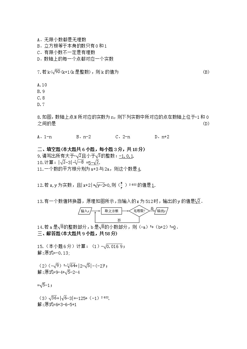 人教版七年级下册数学第六章实数测试卷(含答案)第2页
