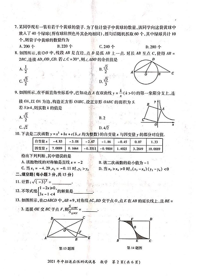 河南省巩义市2021届九年级第二次质量检测数学试卷第2页