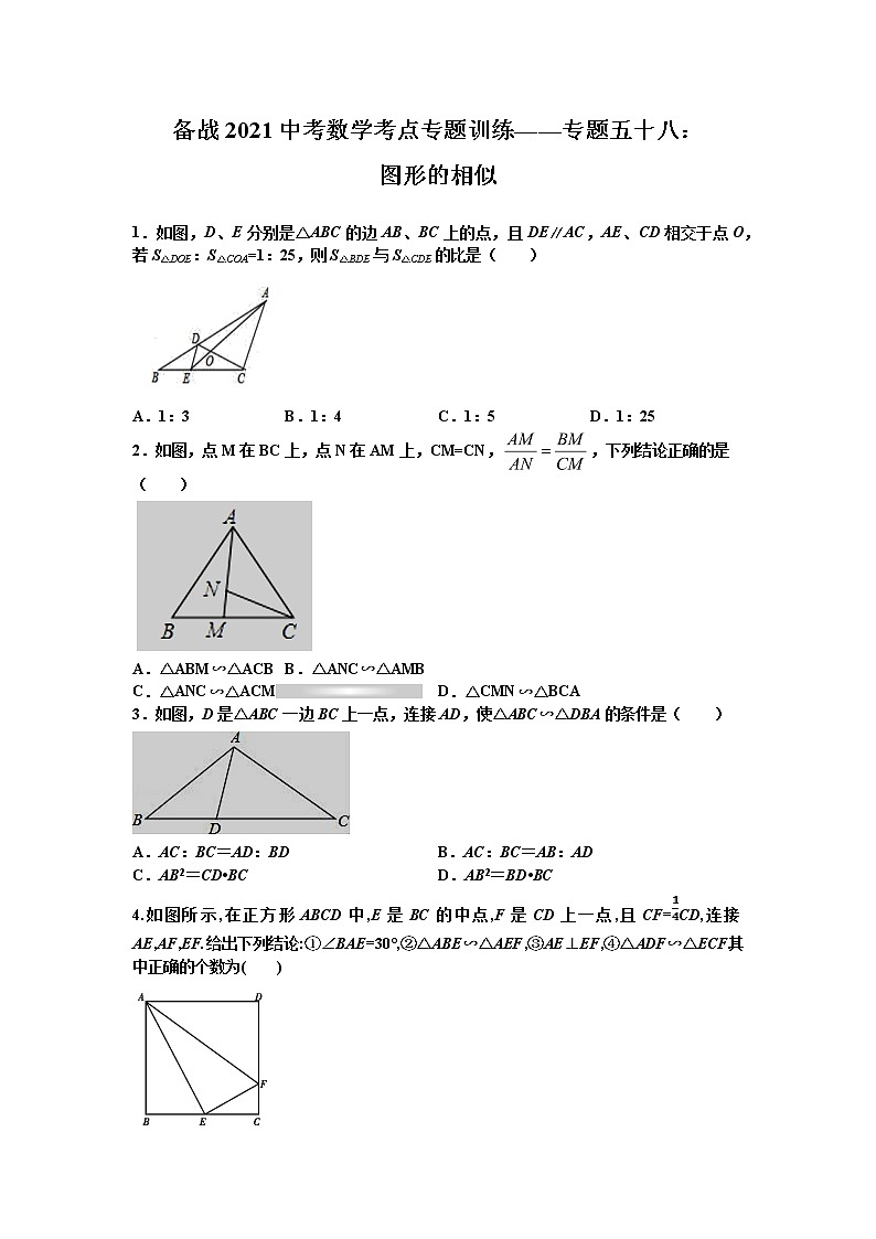 2021年九年级中考数学考点专题训练——专题五十八:图形的相似(含答案)第1页