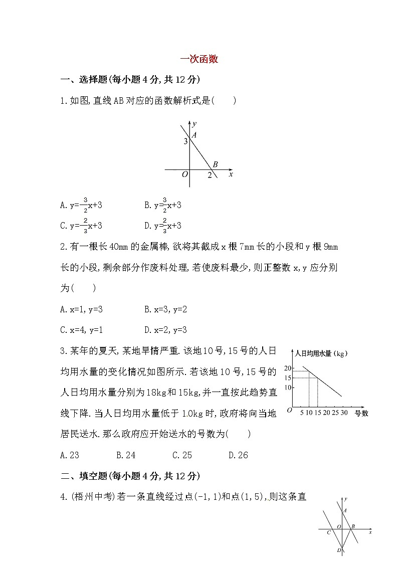 八年级数学下册知识点汇聚测试卷:一次函数高级测试(含详解)第1页