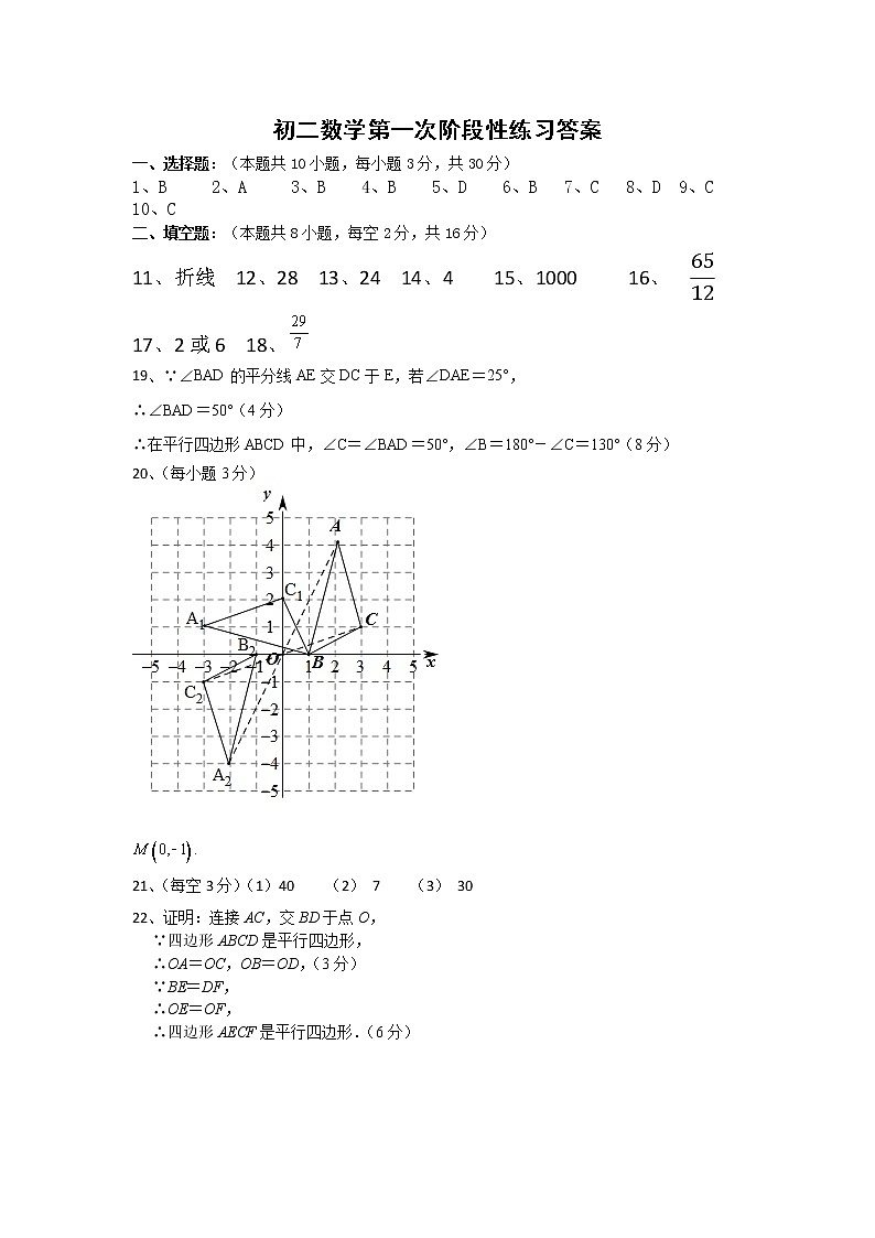 初二数学第一次阶段性练习答案第1页