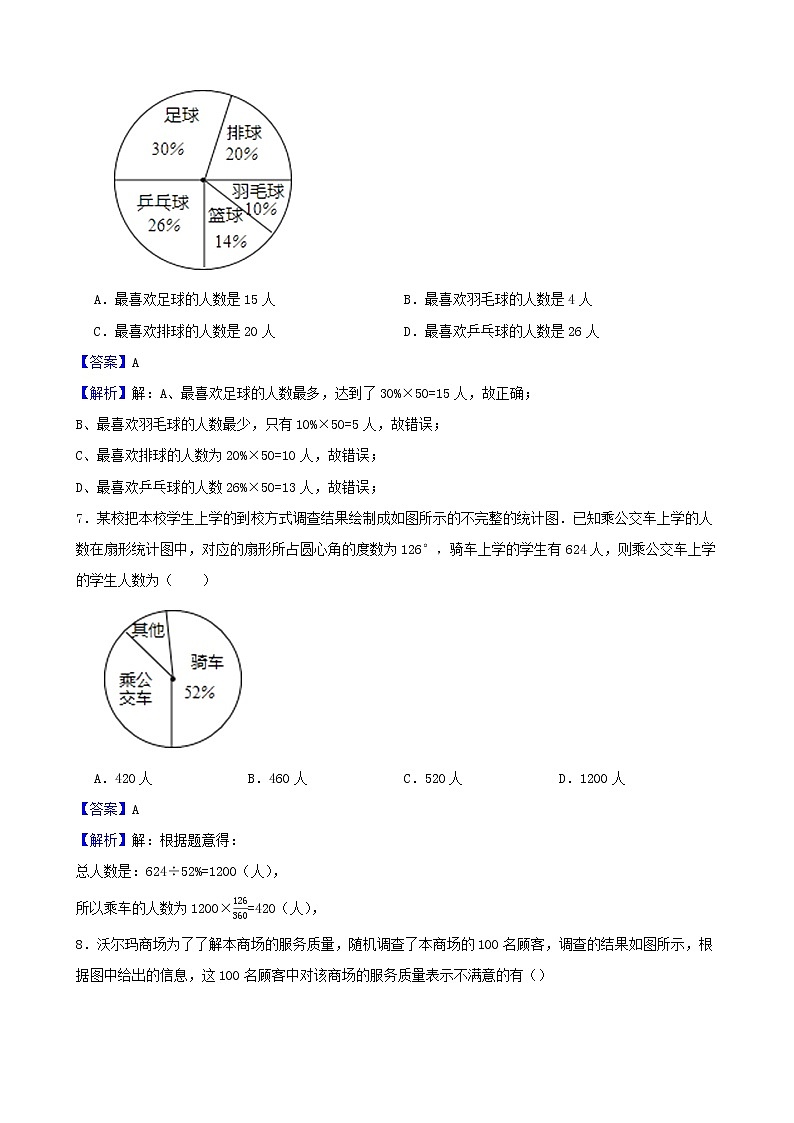 浙教版数学七年级下册6.3扇形统计图练习试题03