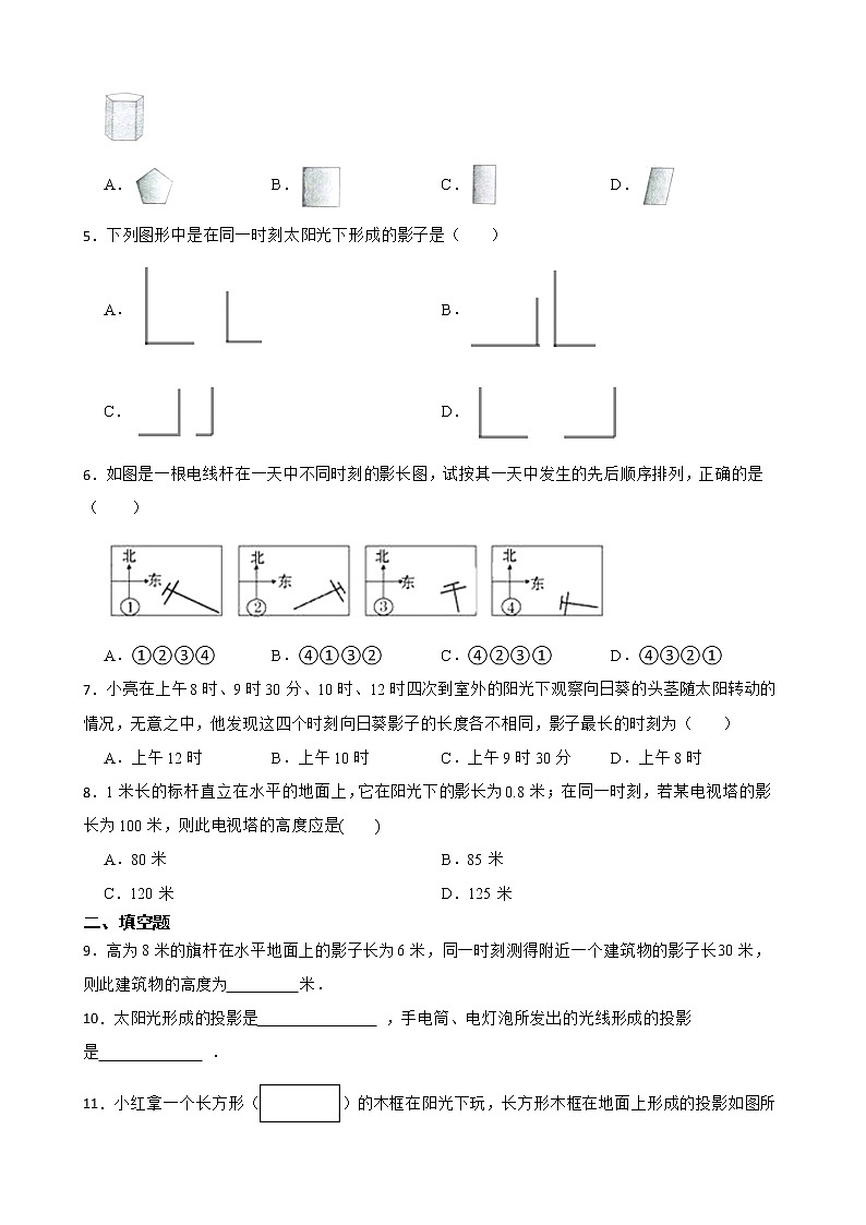 浙教版数学九年级下册3.1投影练习试题(原卷版)第2页