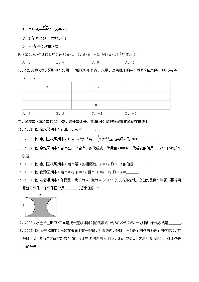 专题2.6期中全真模拟卷06-2021-2022学年七年级数学上学期期中考试高分直通车(原卷版)【苏科版】第2页