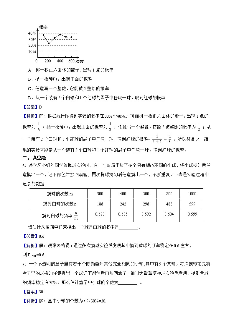 浙教版数学九年级上册2.3用频率估计概率练习试题(解析版)第3页