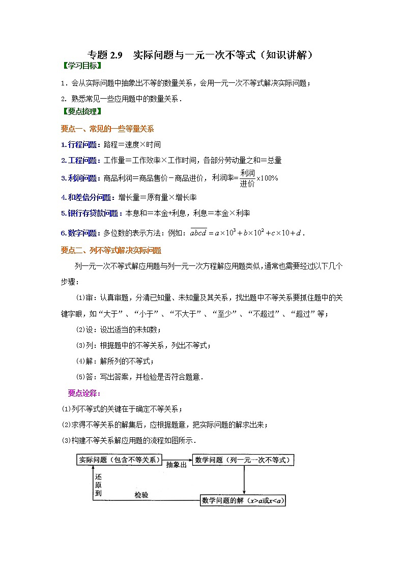 专题2.9 实际问题与一元一次不等式(知识讲解)-2021-2022学年八年级数学下册基础知识专项讲练(北师大版)学案01