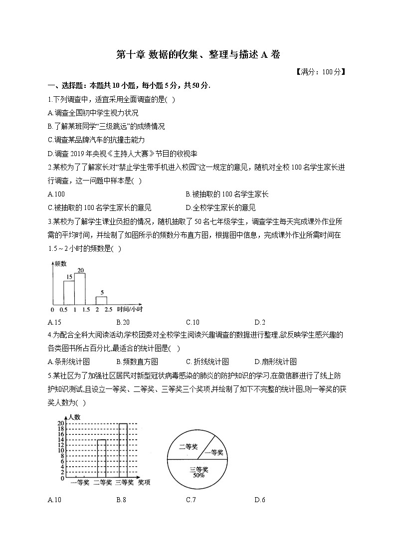 人教版七年级下册数学单元测试AB卷 第十章 数据的收集、整理与描述A卷 基础夯实01