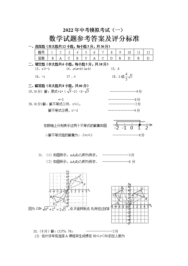 广西崇左市江州区2022年中考模拟考试数学试题(一)01