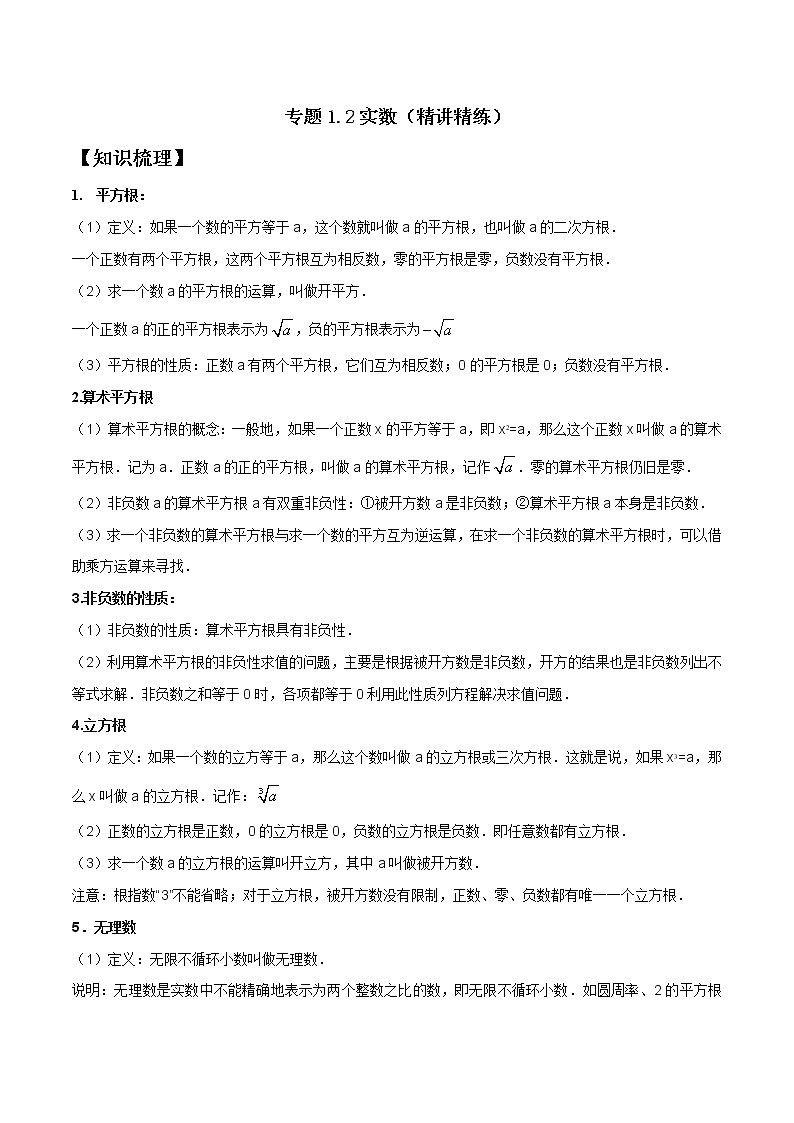 专题1.2实数(精讲精练)(原卷版)第1页