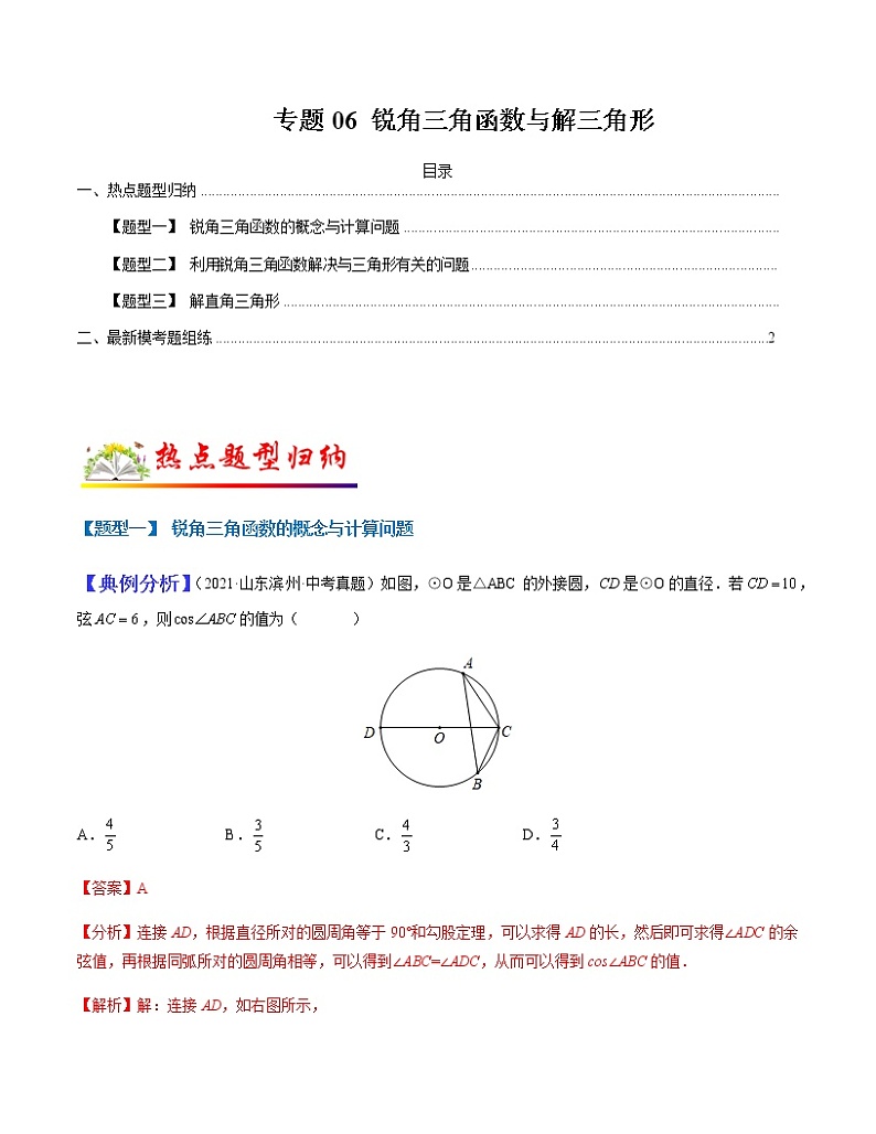 专题06 锐角三角函数与解三角形(教师版)第1页