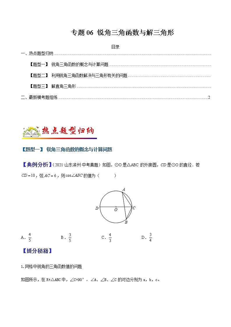 专题06 锐角三角函数与解三角形(学生版)第1页