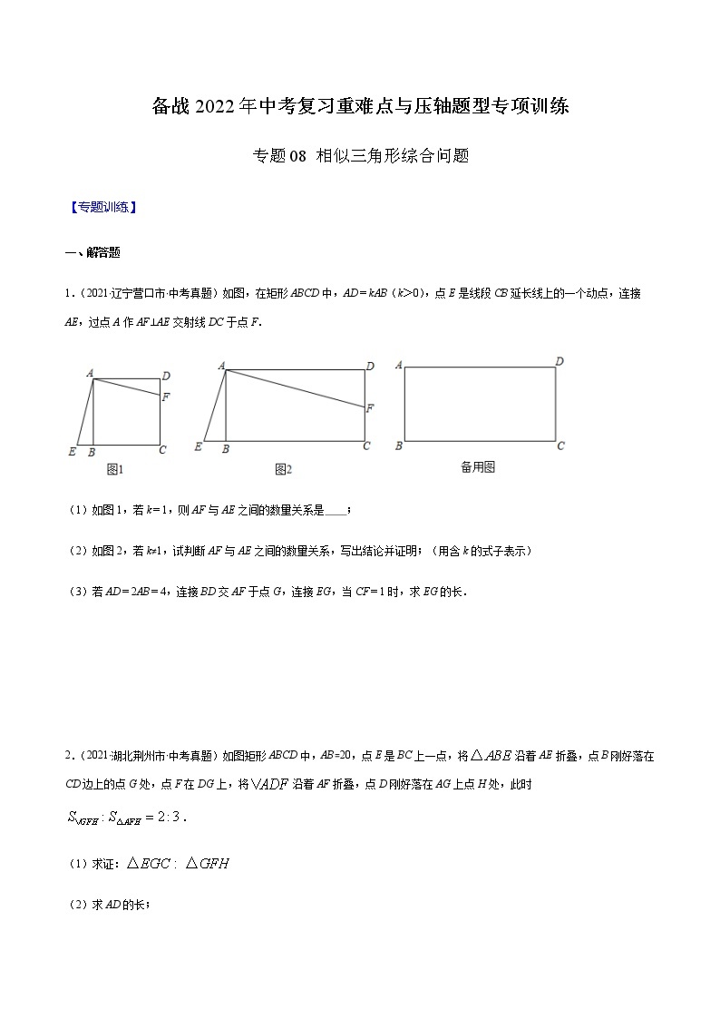 专题08 相似三角形综合问题-备战2022年中考数学复习重难点与压轴题型专项训练01