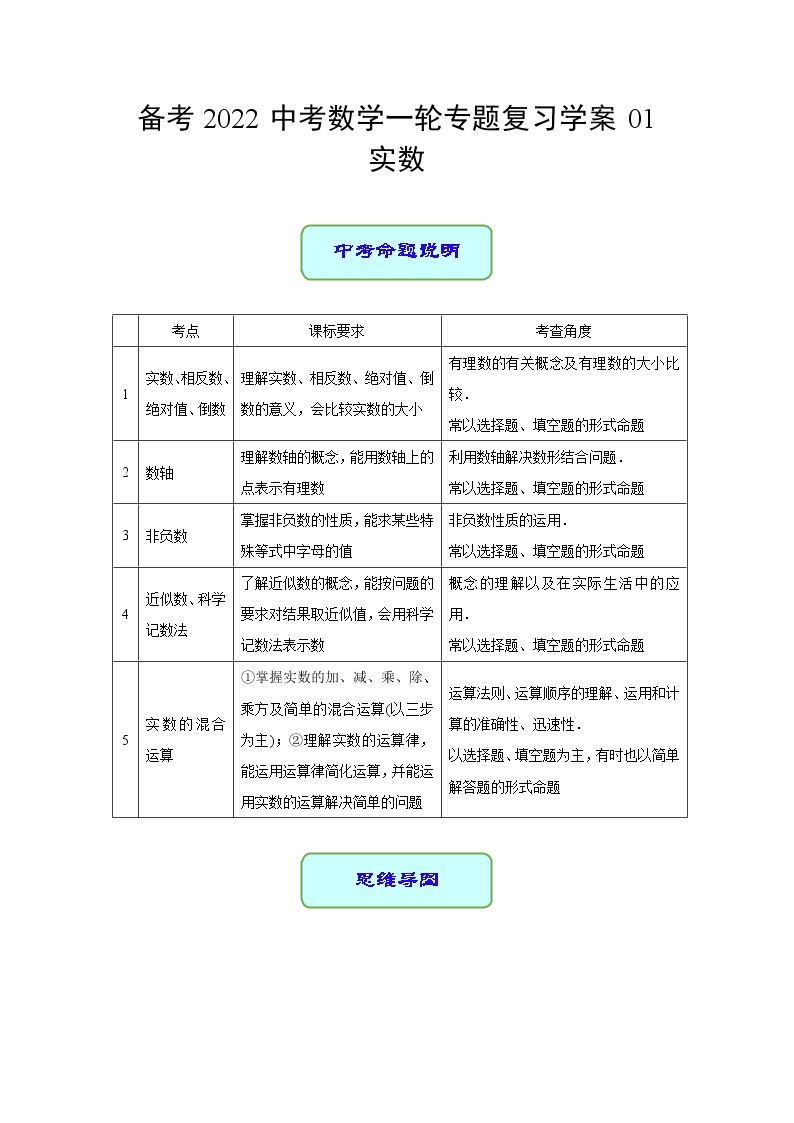 备考2022中考数学一轮专题复习学案01 实数