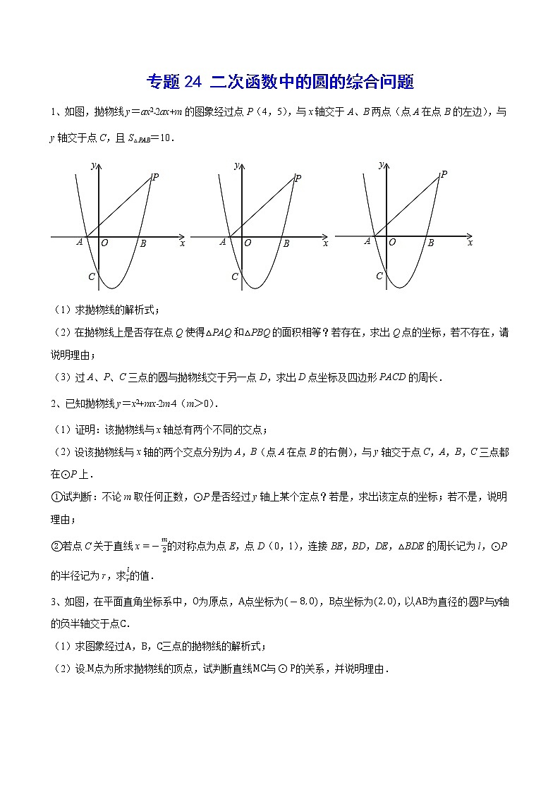 专题24 二次函数中的圆的综合问题(原卷版)第1页