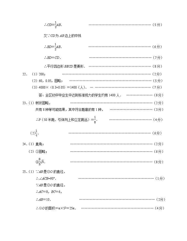 3.初三数学第一次模拟试卷参考答案 2020.4第2页