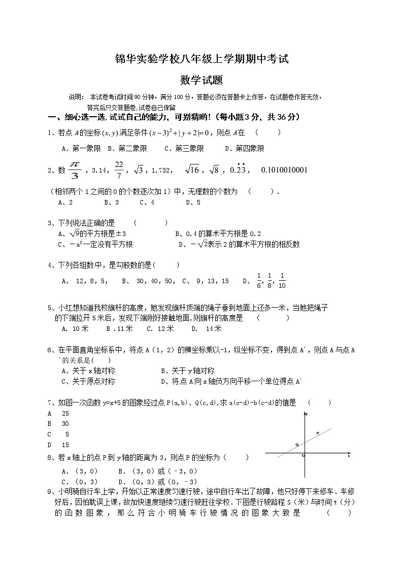 广东省深圳市锦华实验学校八年级上学期期中考试数学试题第1页