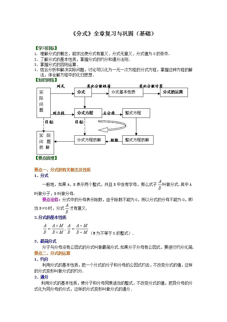 《分式》全章复习与巩固(基础)知识讲解第1页