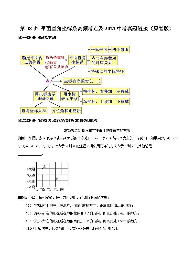 第08讲 平面直角坐标系高频考点及2021中考真题链接(原卷版)-2021-2022学年七年级数学下册常考点(数学思想+解题技巧+专项突破+精准提升)第1页