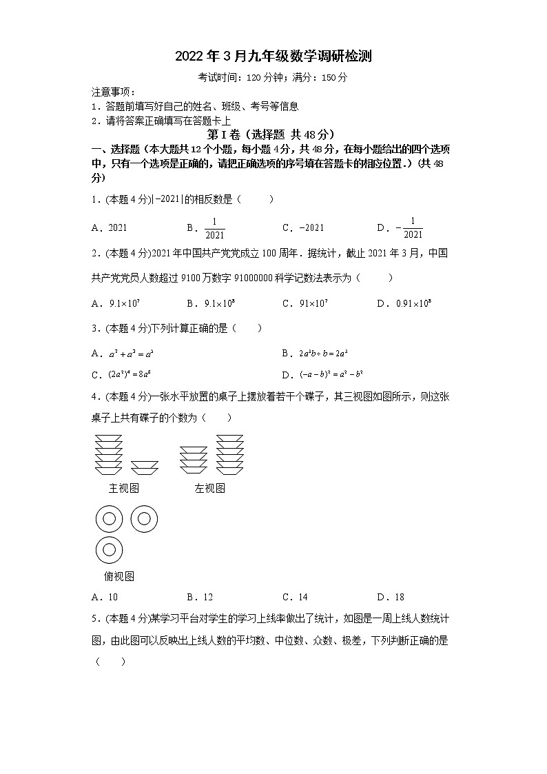 2022年3月庆云县九年级数学调研检测-(原卷及解析)第1页