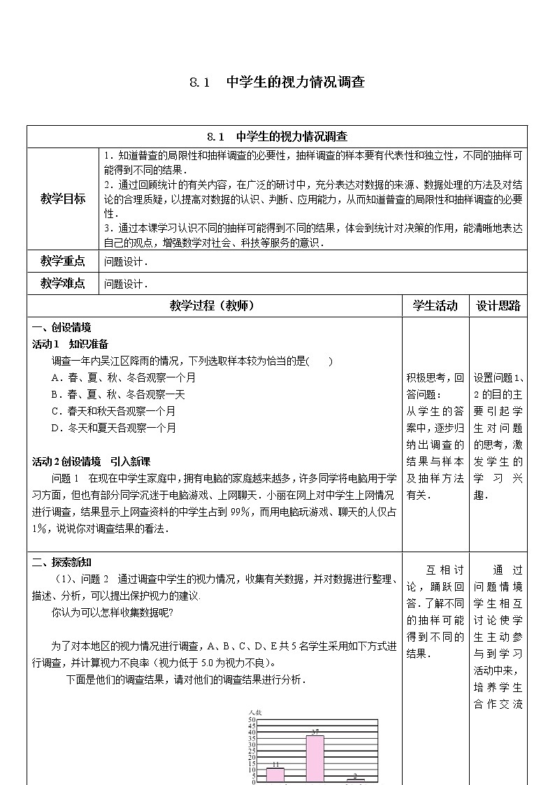 苏科版九下数学 8.1中学生的视力情况调查 教案01