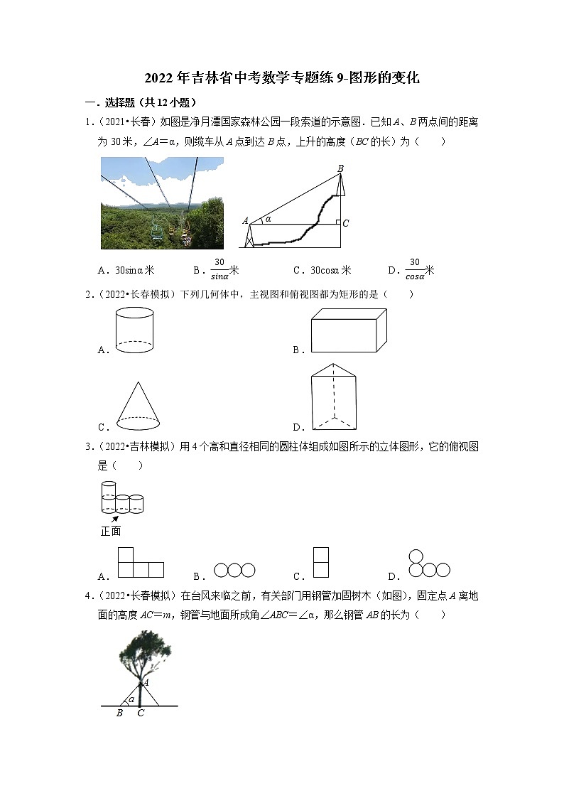 2022年吉林省中考数学专题练9-图形的变化第1页