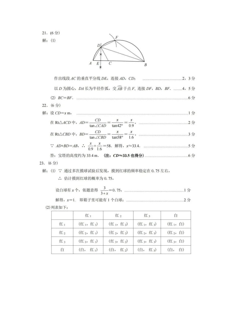 2021年甘肃省定西市中考数学试卷（扫描版，含答案）02