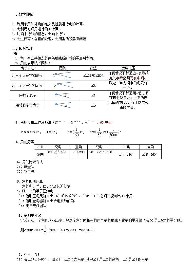 平面图形的认识 (角)学案(无答案)01