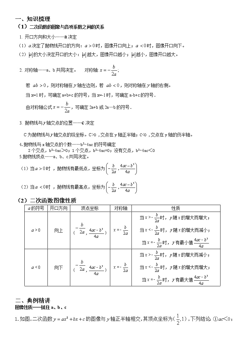 二次函数图像性质(中上)-无答案学案01