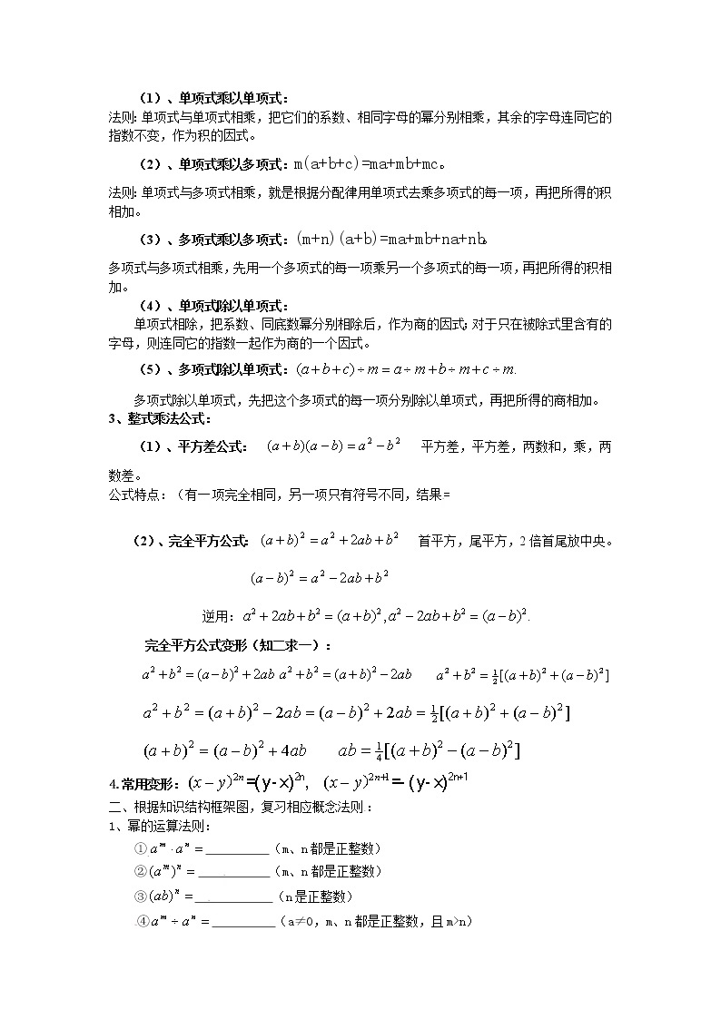 冀教版七年级下册数学 8.7整式的乘法 回顾与反思 教案02
