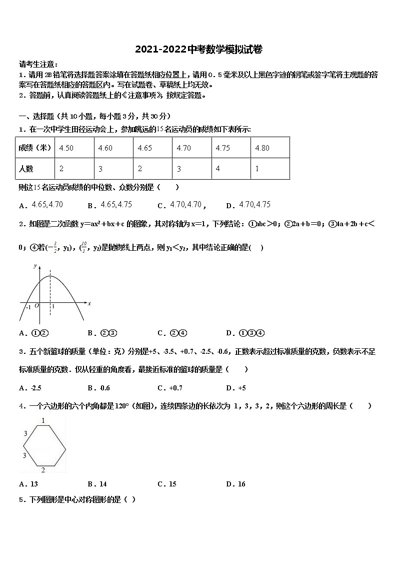 2021-2022学年浙江省金华市聚仁教学集团中考适应性考试数学试题含解析第1页
