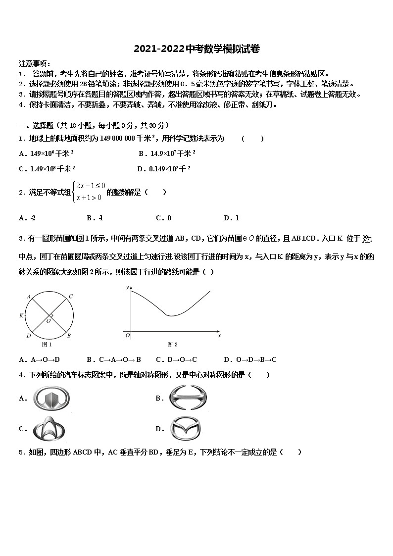 2022届湖南省株洲市天元区重点达标名校中考数学模拟预测试卷含解析第1页