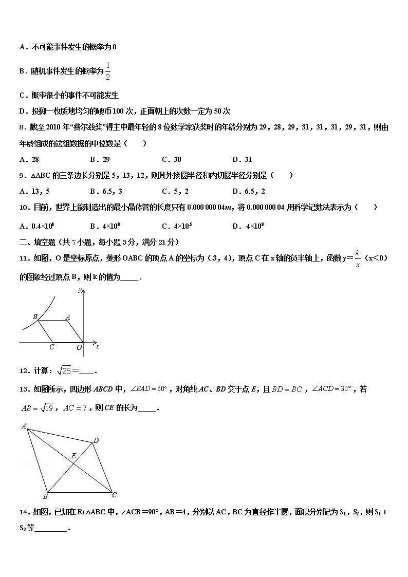 2022年广西壮族自治区河池天峨县市级名校中考联考数学试卷含解析02