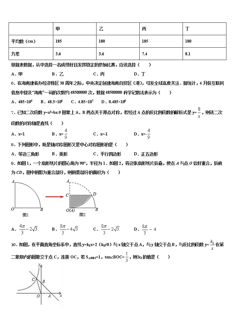 2022年贵州省六盘水市第二十中学中考数学模试卷含解析第2页