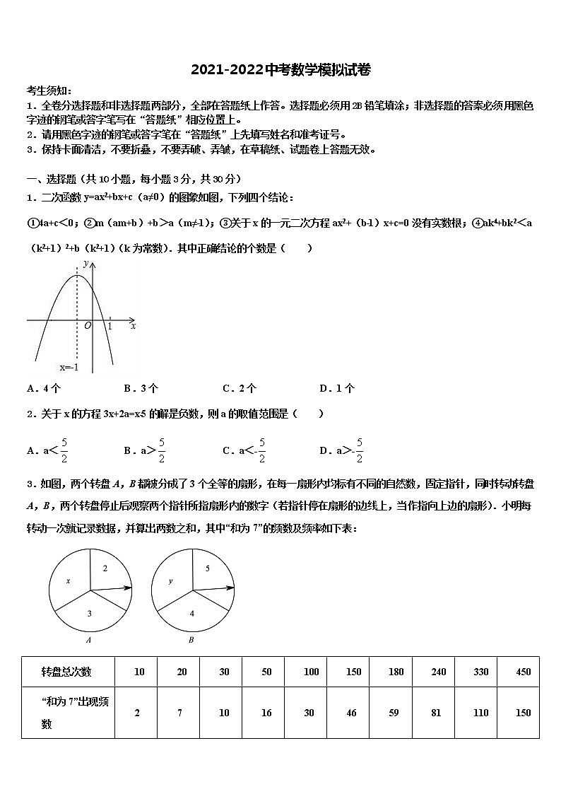 2022年湖南省永州祁阳县联考中考数学模试卷含解析01