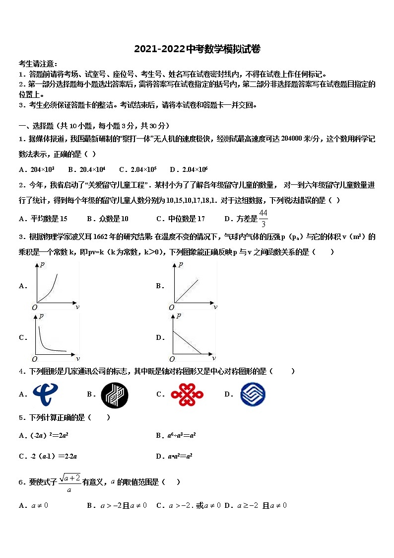 2022年山东省济宁市汶上县市级名校毕业升学考试模拟卷数学卷含解析第1页
