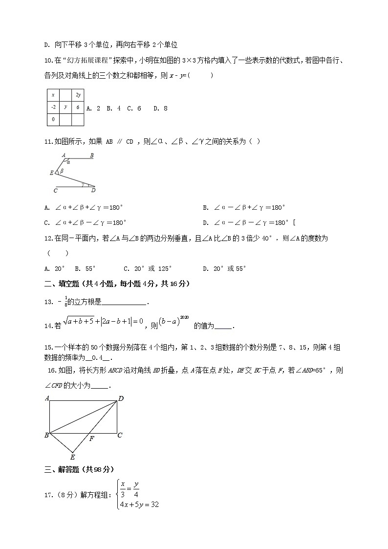 2022年人教版七年级数学下册期末教学质量监测试卷(含答案)第2页