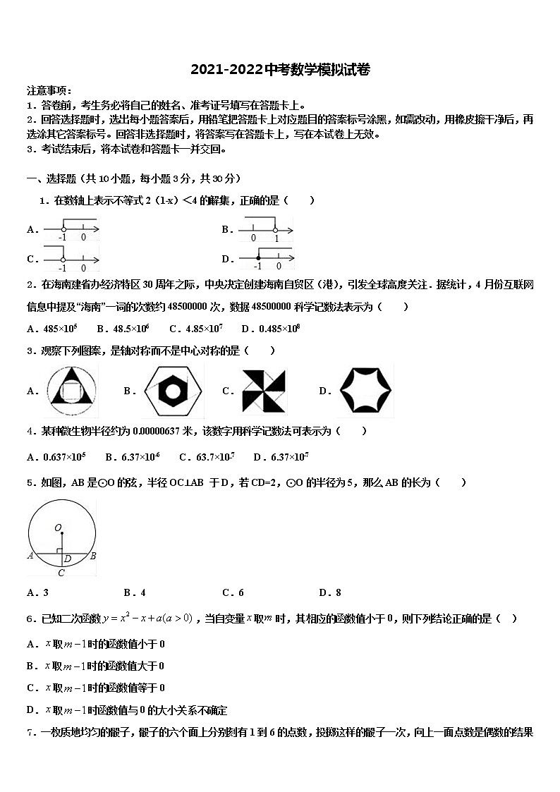 2022年长春市二道区达标名校中考数学对点突破模拟试卷含解析第1页