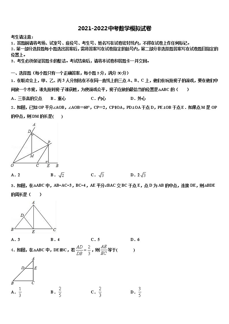 广东省中大附中达标名校2021-2022学年中考数学适应性模拟试题含解析第1页