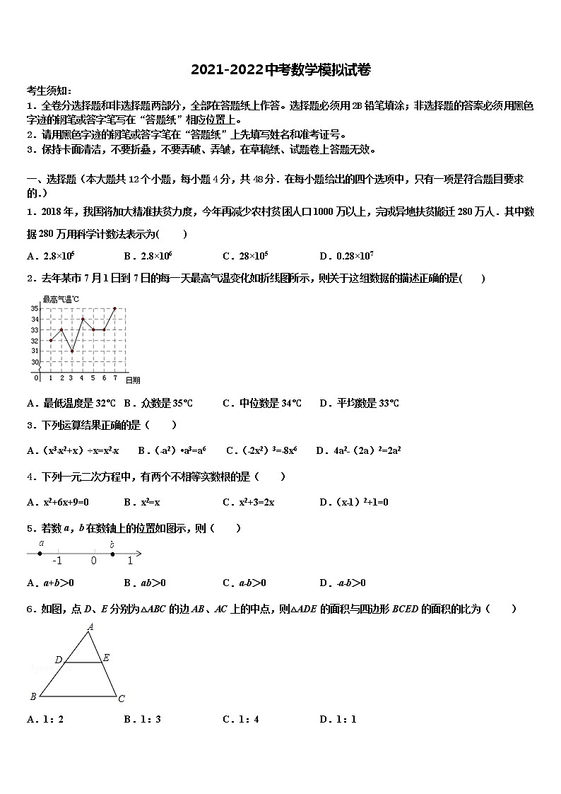 江苏省淮安市盱眙县2021-2022学年中考联考数学试卷含解析01
