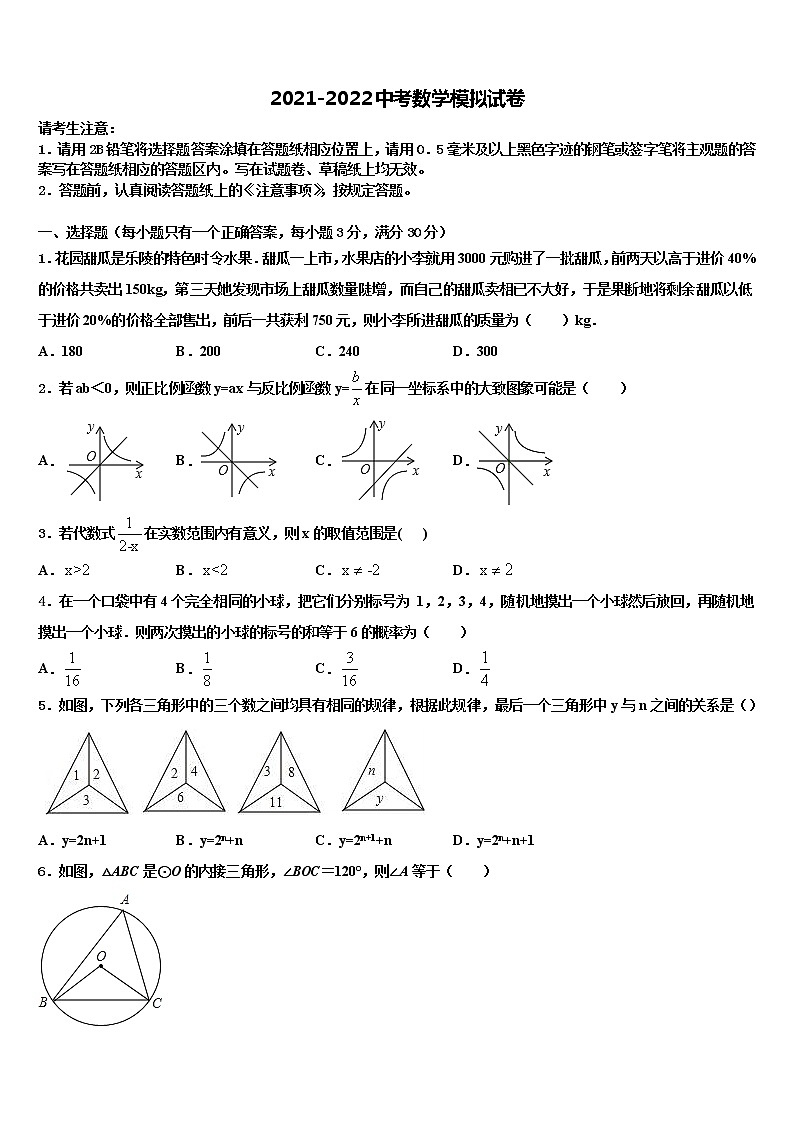 山东省滨州市重点学校2022年中考数学模拟精编试卷含解析01