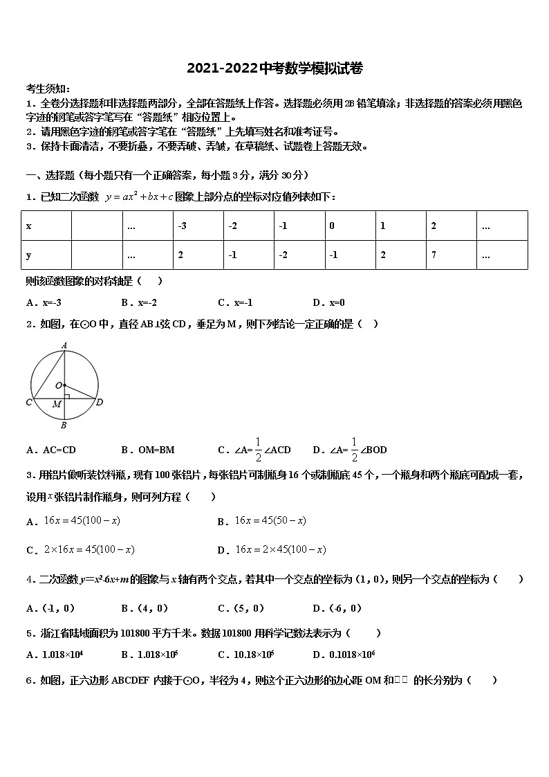 辽宁省沈阳市第一三四中学2021-2022学年中考数学最后一模试卷含解析第1页