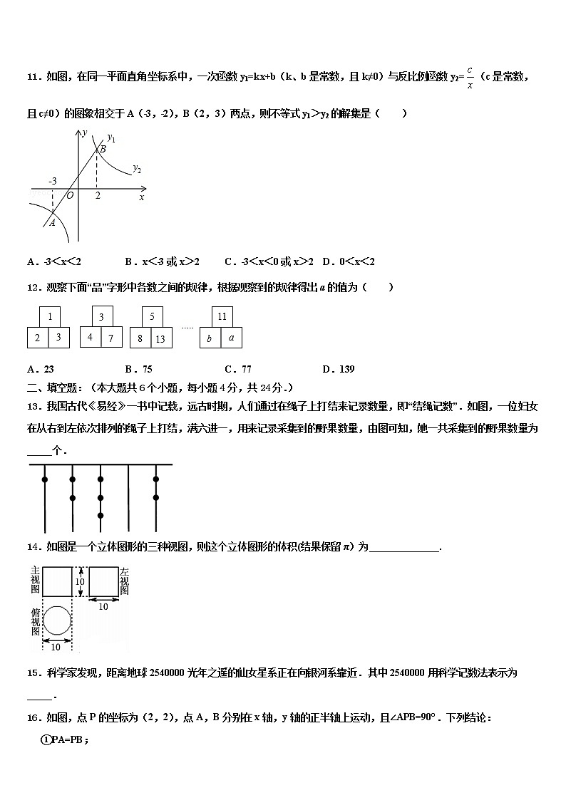 内蒙古通辽市库伦旗重点达标名校2021-2022学年中考数学模拟预测试卷含解析03