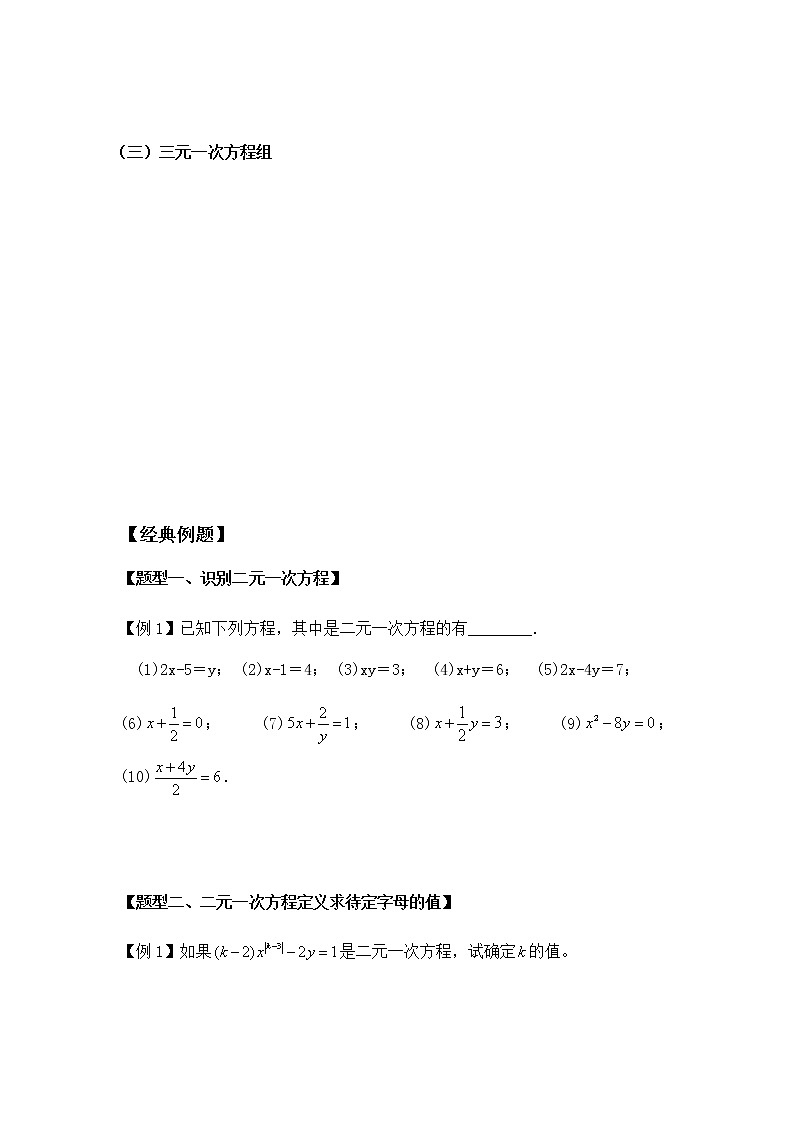 七年级下册同步讲义 第九讲 二元一次方程组教案第2页