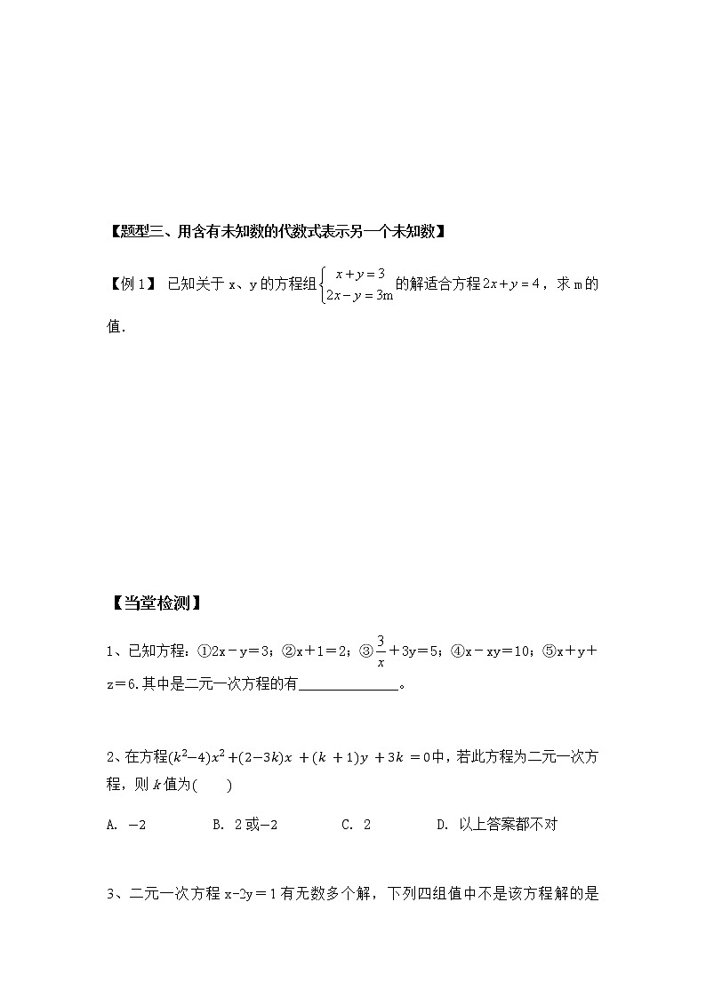 七年级下册同步讲义 第九讲 二元一次方程组教案第3页