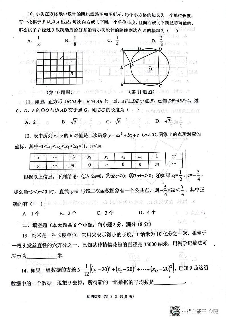 2022年山东省烟台地区中考一模数学试题第3页