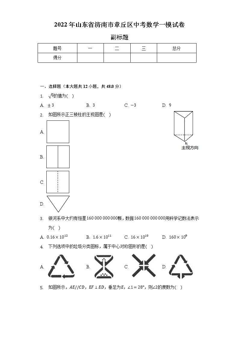 2022年山东省济南市章丘区中考数学一模试卷(含解析)01