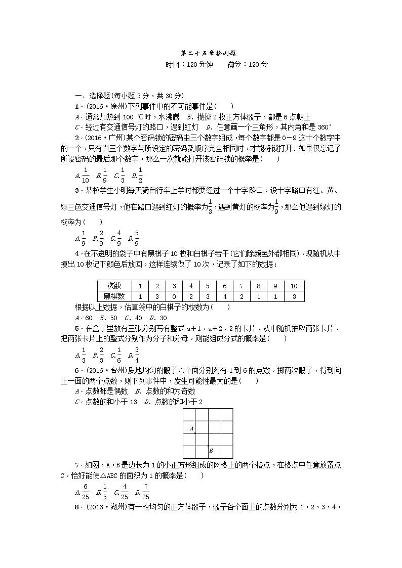 九年级上册 25 概率初步 单元测试题5 无答案第1页