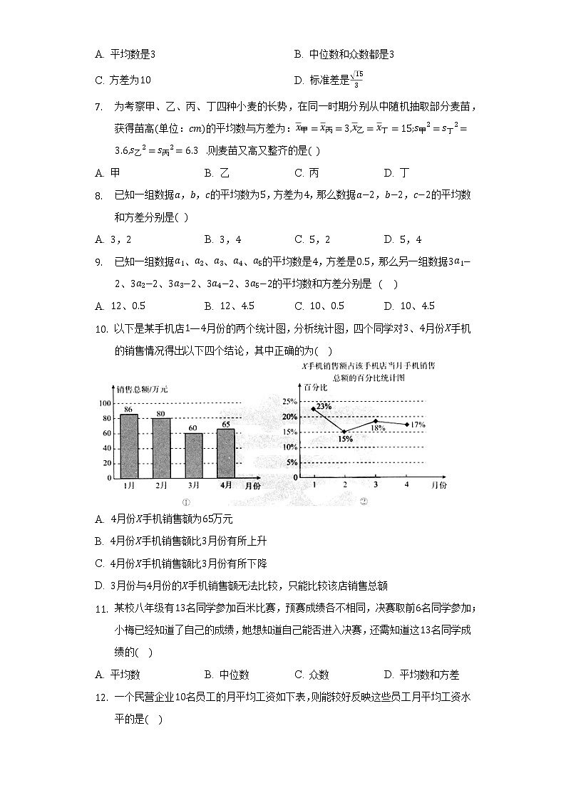 人教版初中数学八年级下册第二十章《数据的分析》单元测试卷(困难)(含答案解析)02