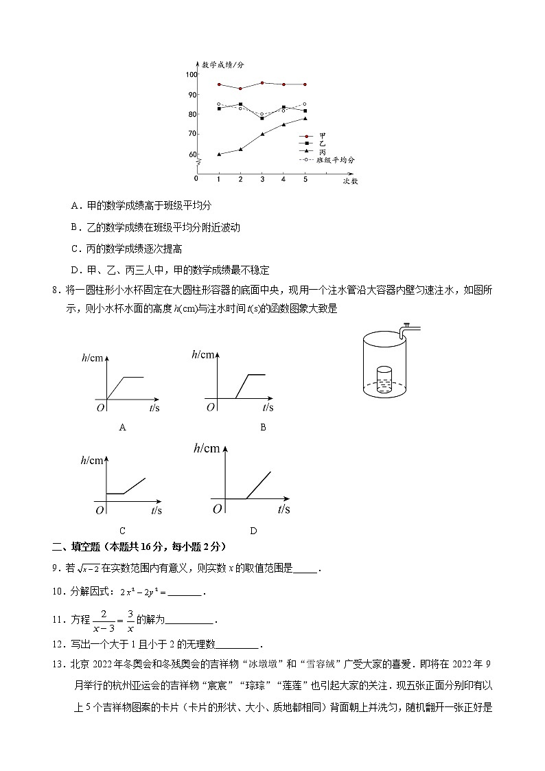 2022年北京市东城区初三数学一模试卷(不含答案)02