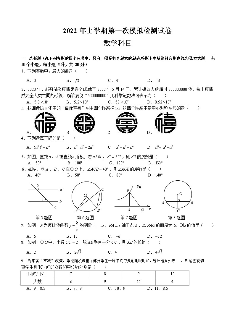 2021-2022-2中雅九年级一模数学试卷第1页